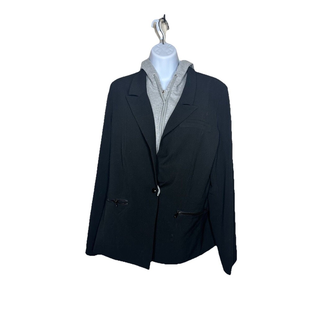 Stella Luce Sz L Black Blazer Jacket W Grey Detachable Hoodie Sweatshirt
